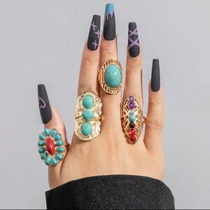 ✨Elegant Gold and Turquoise Ring Set